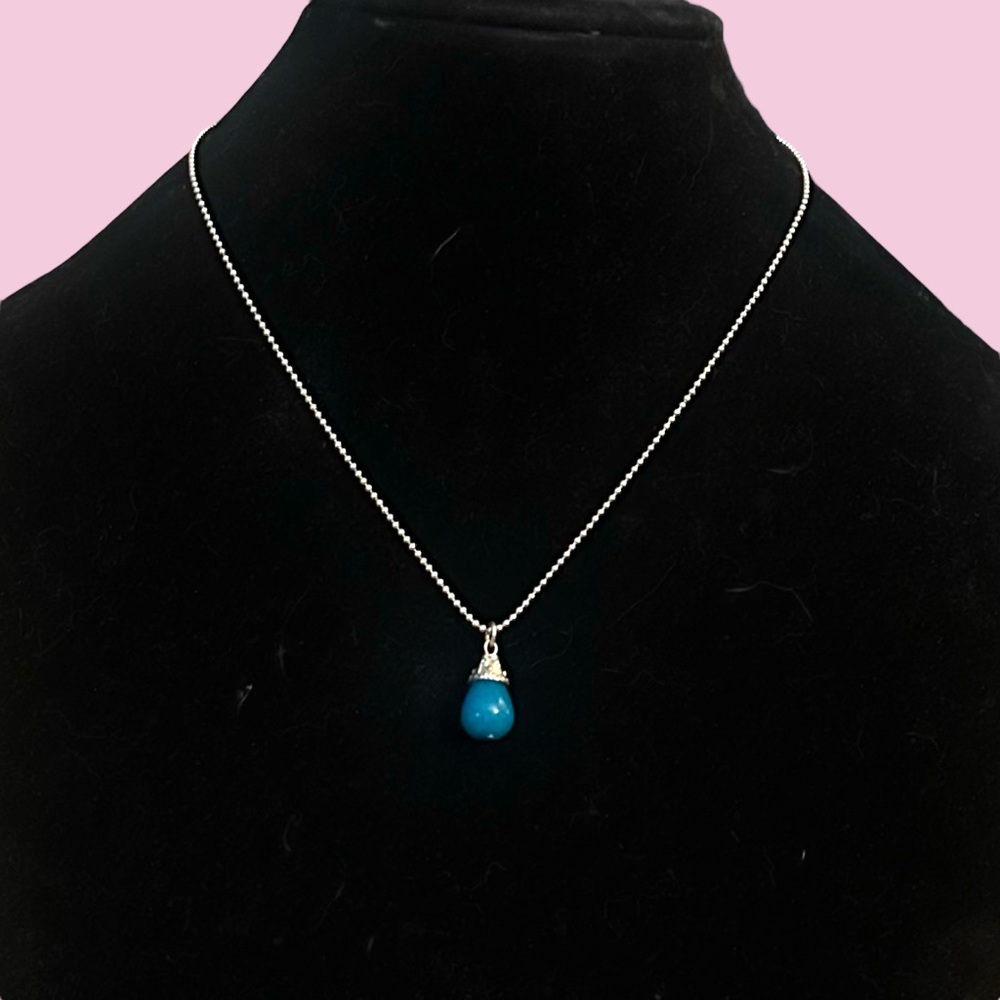 Bella Ryann Silver Tone Ball Chain Blue Gemstone Pendant Necklace
